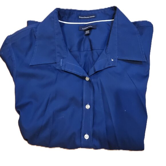 26W Lands End No Iron Pinpoint Oxford -Saphire Blue - Picture 2 of 4